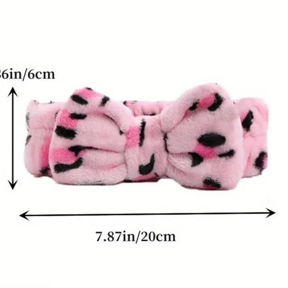 Soft & Fluffy Leopard Headband With Bow - Pink & Black - Picture 4 of 7